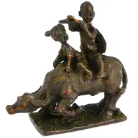 Статуэтка Пастух верхом на корове 58х63х53мм, бронза KB05-438