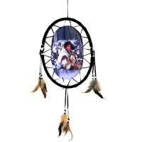 Панно овальное Девушка, волки 33х25см, пластик, ткань M207-19