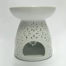 Аромалампа керамика Белая с цветами 11см M672