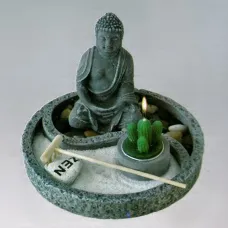 Садик Дзен d.18см Будда, камни, песок, подсвечник, свеча, грабли M324-7