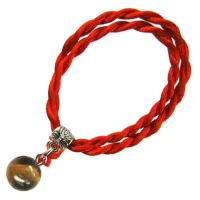Браслет красный витой с камнем Тигровый глаз 8мм,цвет сереб, металл, текстиль KV09