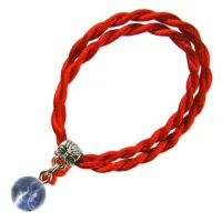 Браслет красный витой с камнем Содалит 8мм,цвет сереб, металл, текстиль KV13