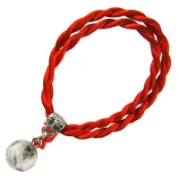 Браслет красный витой с камнем Кахолонг 8мм,цвет сереб, металл, текстиль KV17