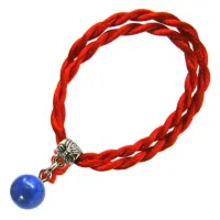 Браслет красный витой с камнем Лазурит 8мм,цвет сереб, металл, текстиль KV35