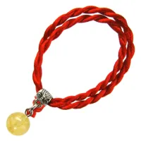 Браслет красный витой с камнем Цитрин 8мм,цвет сереб, металл, текстиль KV38