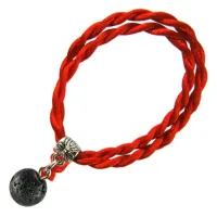 Браслет красный витой с Лавовым камнем 8мм,цвет сереб, металл, текстиль KV46