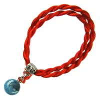 Браслет красный витой с камнем Хризоколла 8мм,цвет сереб, металл, текстиль KV66