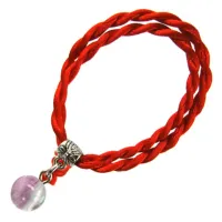 Браслет красный витой с камнем Флюрит 8мм,цвет сереб, металл, текстиль KV67