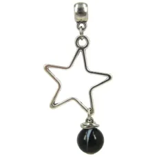 Амулет на Защиту от зла (Пентаграмма) с камнем Черный агат 8мм,цвет сереб, металл, текстил RK150390