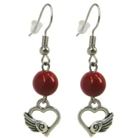 Серьги на Любовь (Сердце) с камнем Коралл 8мм,цвет сереб, металл SP370086