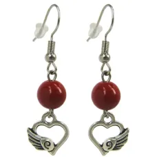 Серьги на Любовь (Сердце) с камнем Коралл 8мм,цвет сереб, металл SP370086