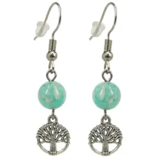 Серьги на Развитие (Дерево Жизни) с камнем Амазонит 8мм,цвет сереб, металл SP550043