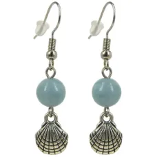 Серьги на Процветание (Ракушка) с камнем Аквамарин 8мм,цвет сереб, металл SP610333