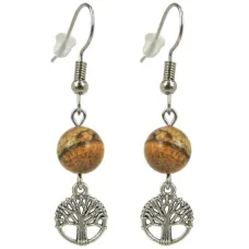 Серьги на Развитие (Дерево Жизни) с камнем Яшма 8мм,цвет сереб, металл SP630043