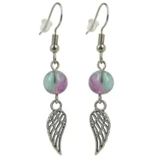 Серьги на Защиту высших сил (Крыло) с камнем Флюрит 8мм,цвет сереб, металл SP670212