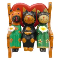Кошки на скамейке статуэтка, дерево 13х14х10см