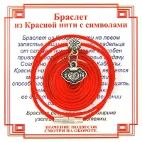 Браслет из красной нити на Долголетие (Замок), цвет сереб, металл, текстиль AB0321