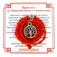 Браслет красный витой на Развитие (Дерево Жизни),цвет сереб, металл, текстиль AV0040