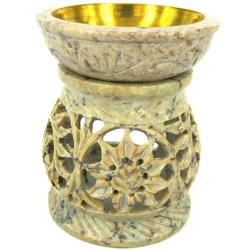 Аромалампа камень 10см, чаша с бронзовой вставкой L055-08