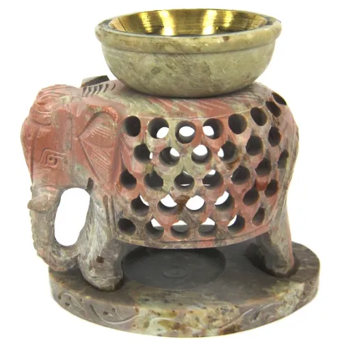 Аромалампа Слон 11см, камень, чаша с бронзовой вставкой L055-19