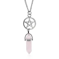 Кулон Пентаграмма с камнем Розовый кварц BJK305-02
