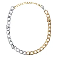 Колье Цепь серебряно-золотое, 7,5мм BUS056