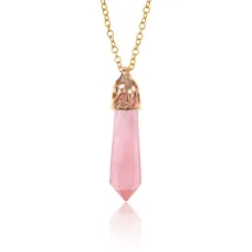 Кулон с натуральным камнем Арбузный кварц, 40х9мм BJK314-03