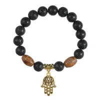 Браслет с Дзи и подвеской Хамса (от сглаза и зла), лава 10мм BSPD10-01-0001