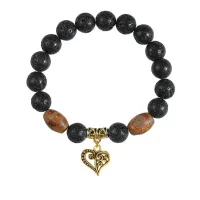 Браслет с Дзи и подвеской Сердце (любовь и семейное счастье), лава 10мм BSPD10-01-0010