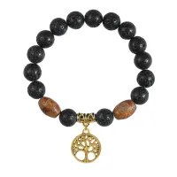 Браслет с Дзи и подвеской Дерево жизни (защита и развитие), лава 10мм BSPD10-01-0012