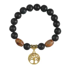 Браслет с Дзи и подвеской Дерево жизни (защита и развитие), лава 10мм BSPD10-01-0012