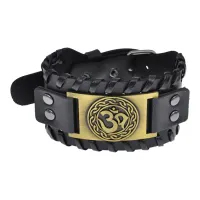 Кожаный браслет Ом, 4см, цвет черный BS595-05-B