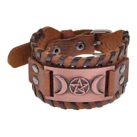 Кожаный браслет Звезда и Месяцы, 4см, цвет коричневый BS595-08-C