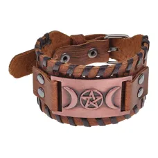 Кожаный браслет Звезда и Месяцы, 4см, цвет коричневый BS595-08-C