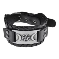 Кожаный браслет Звезда и Месяцы, 4см, цвет черный BS595-08-S