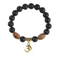 Браслет с Дзи и подвеской Ом (защита, духовное развитие), лава 10мм BSPD10-01-0013