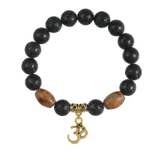 Браслет с Дзи и подвеской Ом (защита, духовное развитие), лава 10мм BSPD10-01-0013