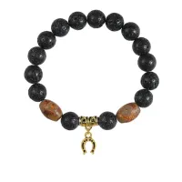 Браслет с Дзи и подвеской Подкова (на счастье), лава 10мм BSPD10-01-0018