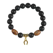 Браслет с Дзи и подвеской Подкова (на счастье), лава 10мм BSPD10-01-0018