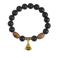 Браслет с Дзи и подвеской Бог богатства (изобилие и благополучие), лава 10мм BSPD10-01-0025