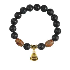 Браслет с Дзи и подвеской Бог богатства (изобилие и благополучие), лава 10мм BSPD10-01-0025