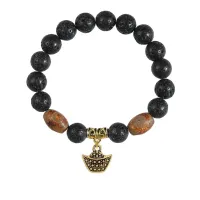 Браслет с Дзи и подвеской Золотой слиток (на богатство), лава 10мм BSPD10-01-0058