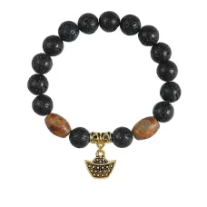 Браслет с Дзи и подвеской Золотой слиток (на богатство), лава 10мм BSPD10-01-0058