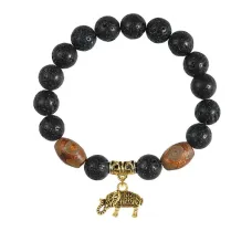 Браслет с Дзи и подвеской Слон (мудрость, сила, долголетие), лава 10мм BSPD10-01-0062
