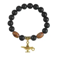 Браслет с Дзи и подвеской Волшебная лампа (исполнение желаний), лава 10мм BSPD10-01-0074