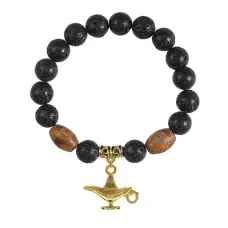 Браслет с Дзи и подвеской Волшебная лампа (исполнение желаний), лава 10мм BSPD10-01-0074