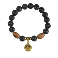Браслет с Дзи и подвеской Дерево жизни (защита и развитие), лава 10мм BSPD10-01-S001