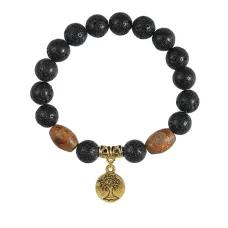 Браслет с Дзи и подвеской Дерево жизни (защита и развитие), лава 10мм BSPD10-01-S001