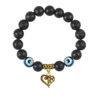 Браслет с фарфоровыми бусинами Дзи и подвеской Сердце (любовь и семейное счастье), лава 10мм BSPD10-02-0010