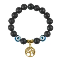 Браслет с фарфоровыми бусинами Дзи и подвеской Дерево жизни (защита и развитие), лава 10мм BSPD10-02-0012